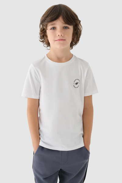 Glattes Baumwoll Jungen T-Shirt Regular Weiß 4FJWAW24TTSHM1859-10S
