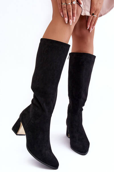 Overkneestiefel Aus Veloursleder Mit Absatz Schwarze Inatris