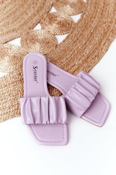Violetinės klasikinės moteriškos šlepetės puikiai atrodo