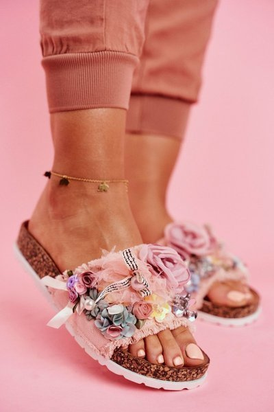 Damen Flip Flops mit Blumen Rosa Enrissa