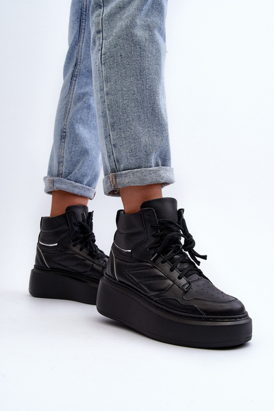 Zazoo 3392/X Chaussures de sport à plateforme en cuir pour femme Noir
