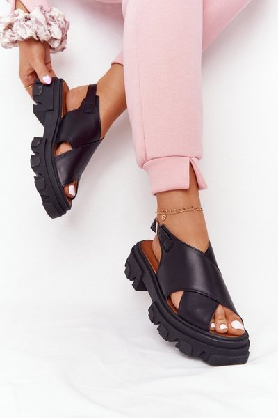 Sandales En Cuir À Plateforme Lewski Shoes 3018-0 Noir