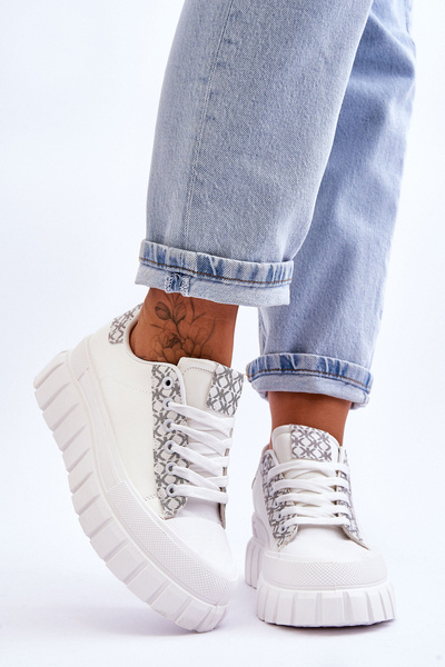 Women's Leather Platform Sneakers White Alison