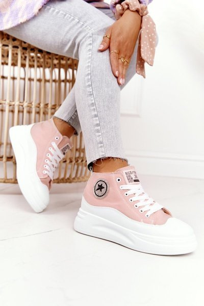 Damen Hohe Plateau Turnschuhe Rosa Nice Girl