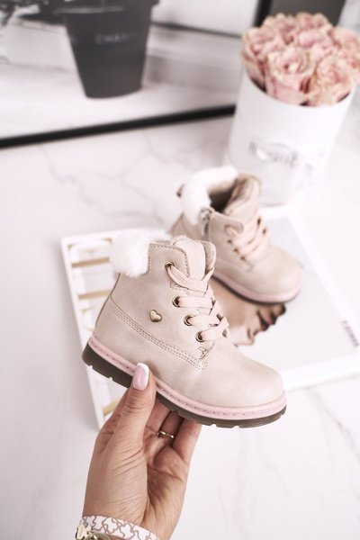 Fleece-gefütterte Kinder Trappers Boots Beige Maestro