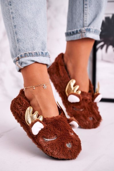 Jingle Bells Weihnachten Fleece gefütterte Hausschuhe Braun
