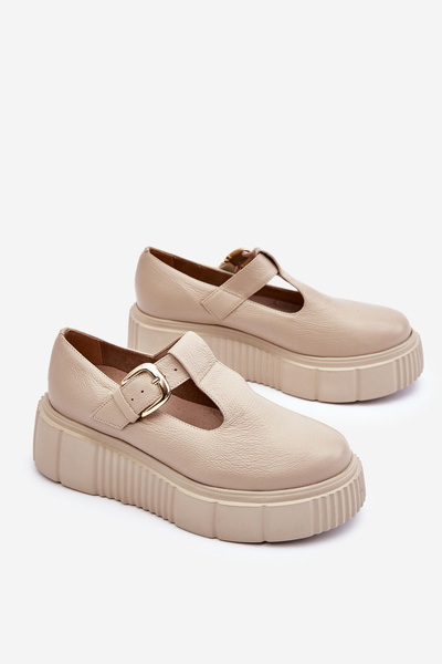 Zazoo 20102 Stylish Leather Loafers on Chunky Platform Beige