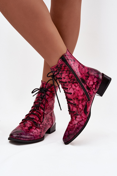 Bottines en cuir à motif à talon plat Maciejka 06391-23 Rose