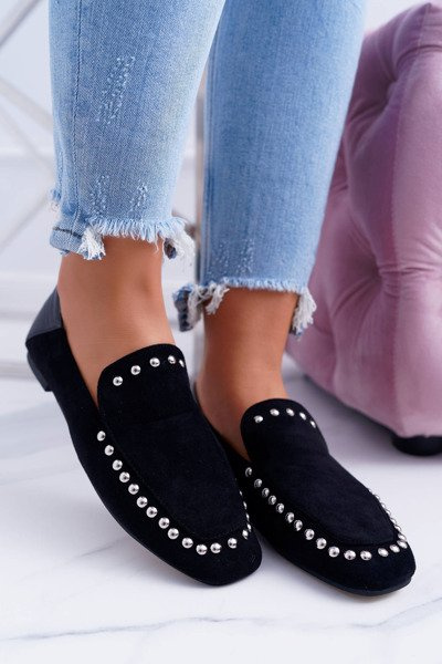 Lu Boo Damen Schwarz Lords Ballerinas mit Strass Planta