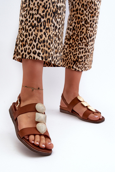 Flache Damensandalen mit Verzierungen Sergio Leone SK072H Braun