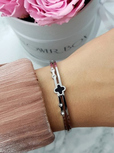 Bracelet Femme Acier Avec Quatre Zircons Argent Avior