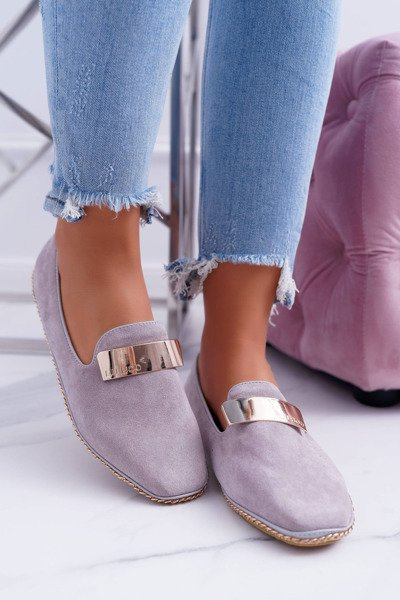 Mocassins Femme Lu Boo Gris Or Chaîne Panama