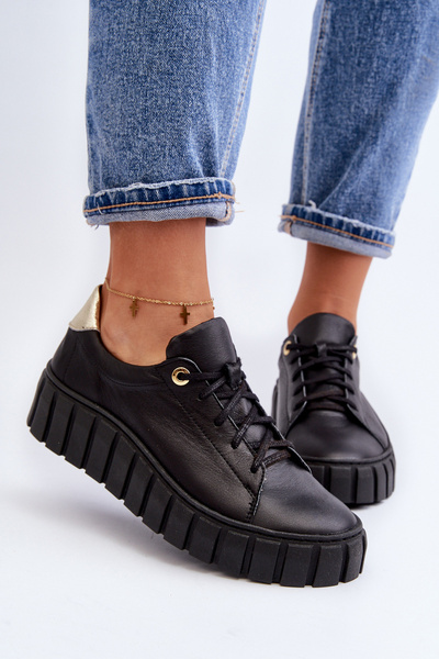 Chaussures en cuir à semelle épaisse pour femmes Zazoo 2919 Noir