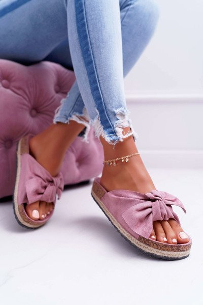 Femei Pink Cork Lace-Up Flip-Flops Arcul floral Misto
