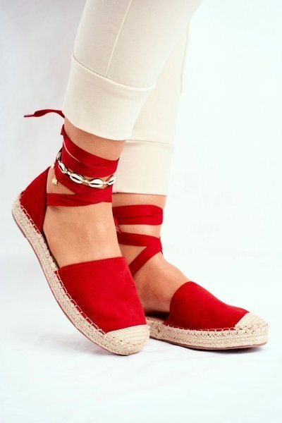 Espadrilles Femme À Lacets Rouge Bonjour