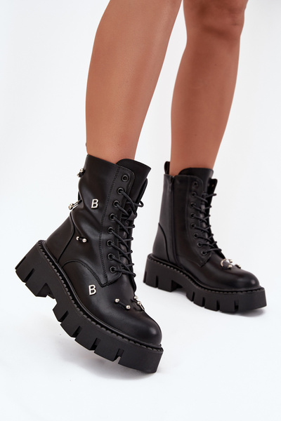 Damen Arbeitsstiefel Mit Verzierungen Gefüttert Schwarz Lunea