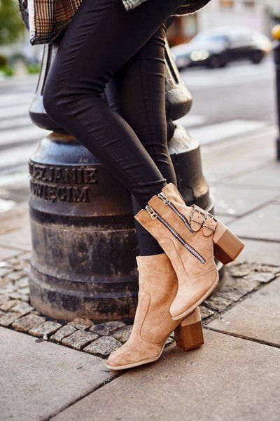 Bottines Femme Daim À Talon Beige Anabelle