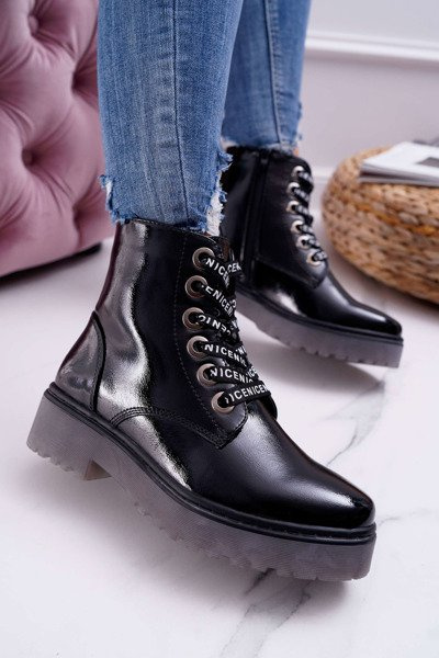 Women's Flat Heel Glans Lacquered Black Sergio Leone Boots TR726