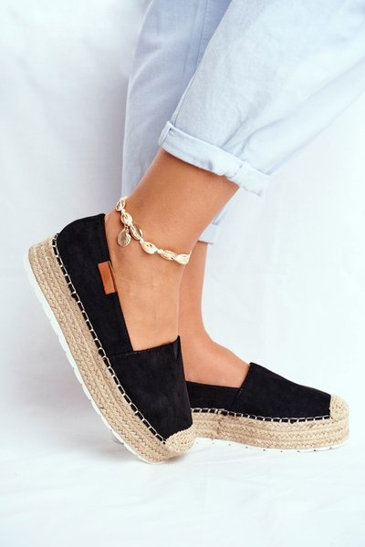 Damen Plateau Espadrilles Flaxen Schwarz La Playa