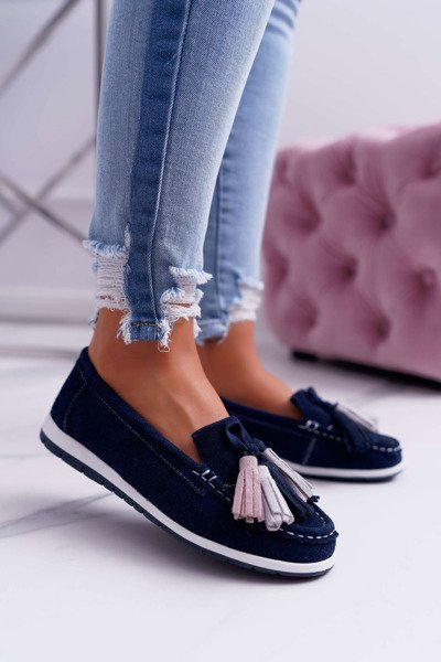 Damen Leder Wildleder Tassel Mokassins Batist Marineblau