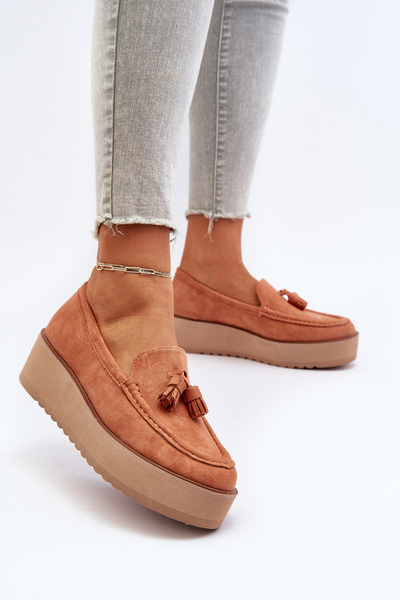 Women's Platform Moccasins with Fringes Orange Mialani