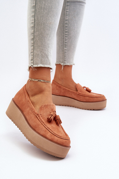 Mocassins Plateforme Femme à Franges Orange Mialani