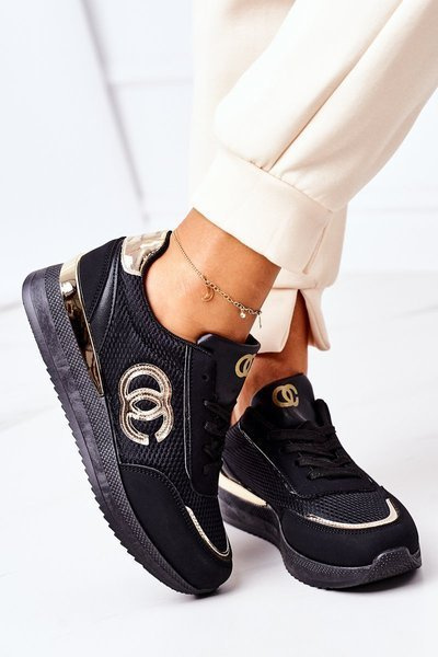 Damen Sportschuhe Sneakers Schwarz Gold Under Control