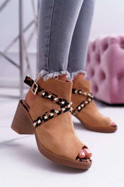 Lu Boo Sandales à talons aiguilles pour femmes avec dessus en chameau 318-30 Fiode