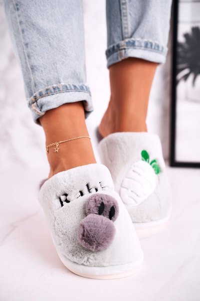 Chaussons Fourrure Femme Lapin Et Carotte Vert Clair Follow Me