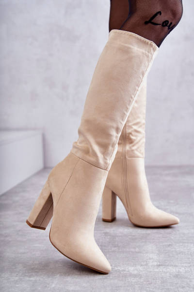 Bottines classiques à talons en daim Beige Tressa