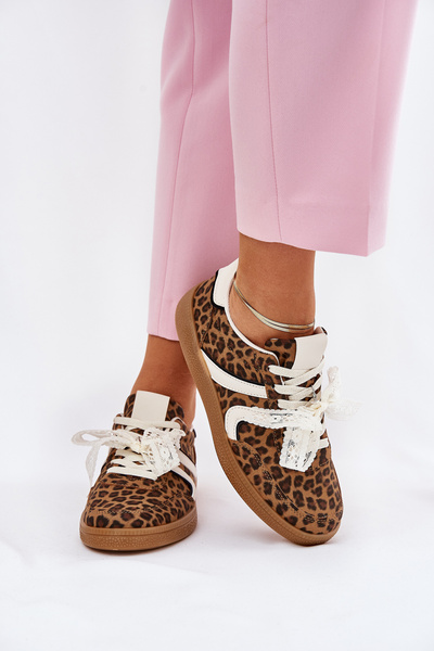 Alacsony Női Sneakers Csipkével Leopárd Barna Zielle
