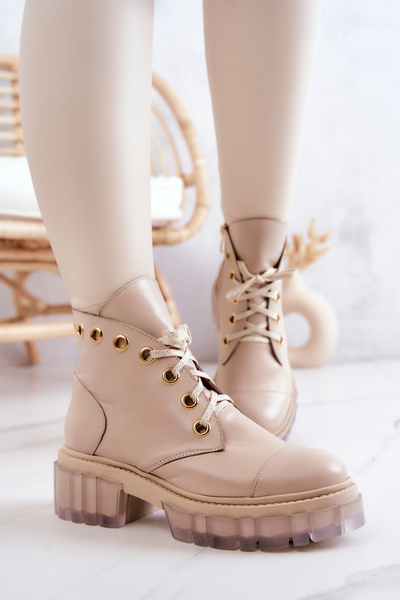 Boots En Cuir à Semelle Massive Horizon Beige