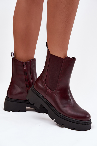 Botine izolate cu fermoar bordo Niviane