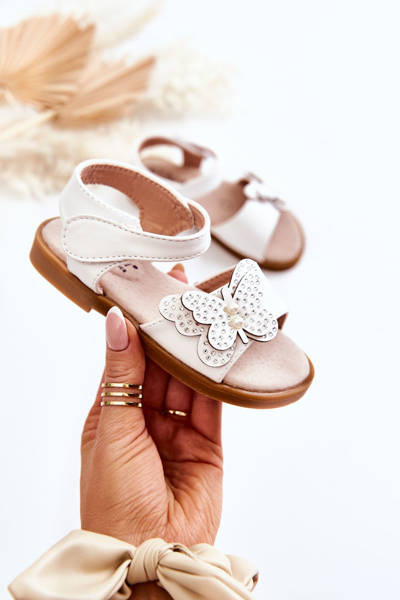 Kinder-Ledersandalen Schmetterlinge Weiß Rolly