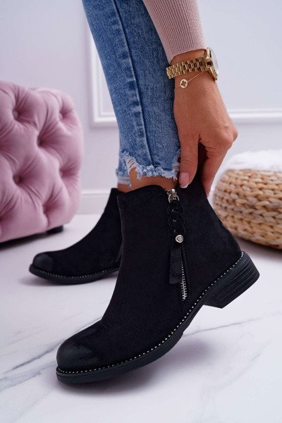 Women's Flat Heel Booties Schwarz Barski 98-20