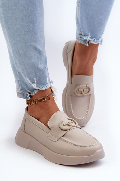 Mocassins Plateforme Femme Cuir Beige S.Barski LR490
