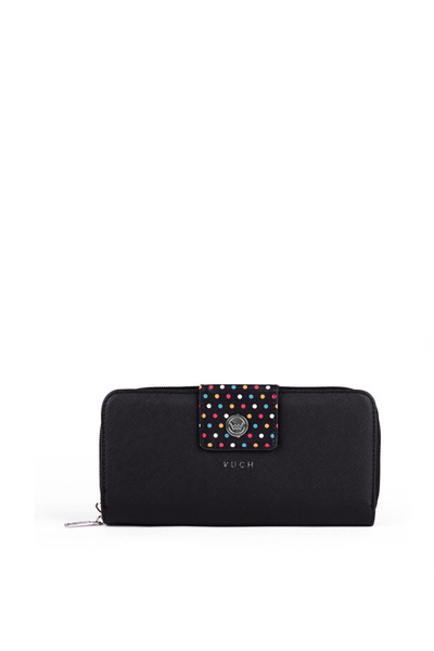 Große Frauen Zip Brieftasche Dots Schwarz Huntress