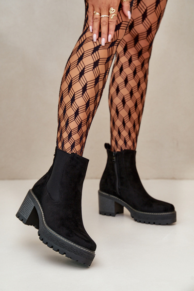 Női meleg bokacsizma sarkon Eco Suede fekete Irissinae