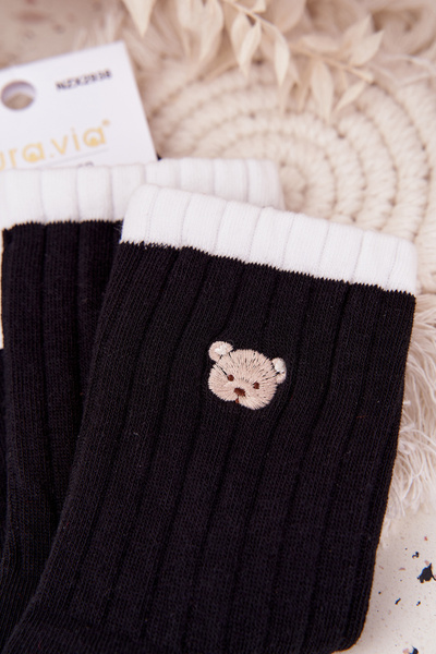 Chaussettes en coton pour femmes avec petit ours noir