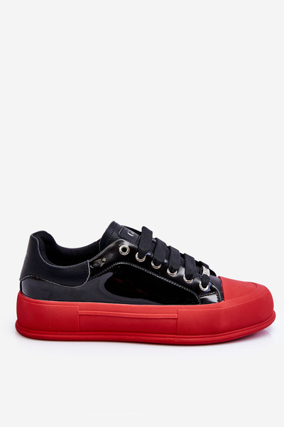 Lackierte Damen-Plateau-Sneakers GOE LL2N4021 Schwarz-Rot