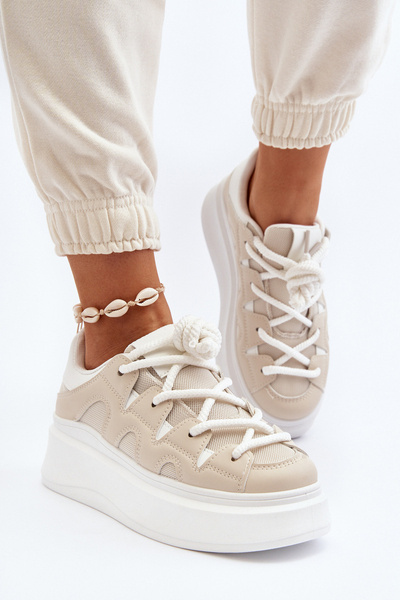 Damen-Sneakers mit großer Schnürung in Beige Vinali