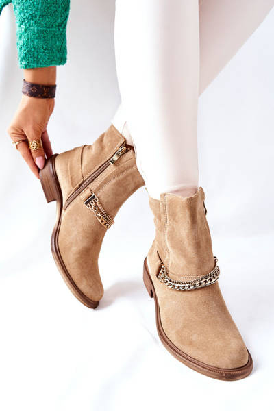 Bottines Femme En Daim Nicole Cuir Dôme Beige
