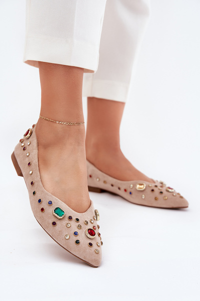 Damen Ballerinas Mit Kristallen Verziert Beige Valena