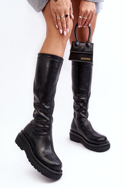 Damen-Kniehohe Stiefel Mit Reißverschluss GOE MM2N4068 Schwarz