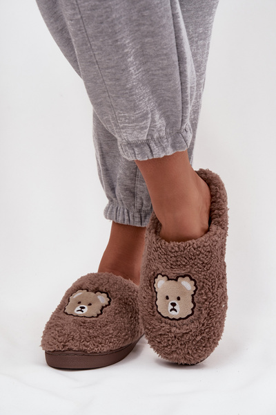 Chaussons pour femmes avec mouton en peluche et oursons chocolat Temiena