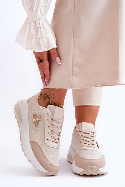 Shiny Sports Shoes With Decoration Beige Seneca