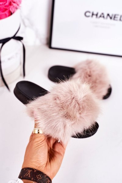 Children's Slippers With Fur Beige Fashionista