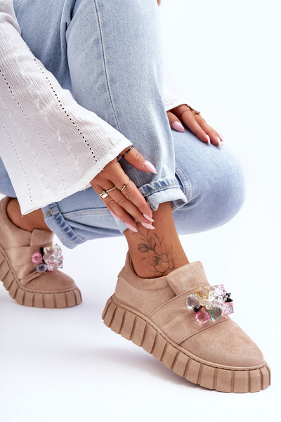 Modische Slip-On-Sport-Halbschuhe Mit Verzierung Dunkelbeige Desire