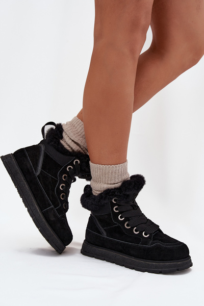 Women's Suede Snow Boots On Platform With Fur Big Star SS274369 Black