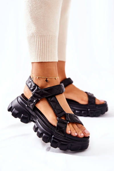 Leder Plateau Sandalen Schwarz Promissy